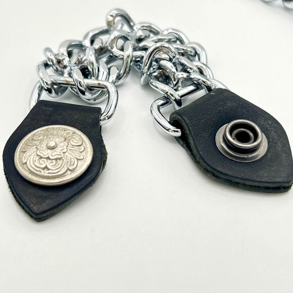 Biker Vest Extenders Set of 4 Western Floral Concho Double Chain Black Silver - Picture 4 of 5